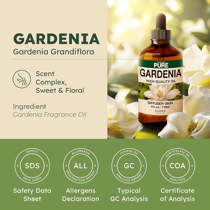 KUKKA Gardenia Essential Oils - 4 Fl Oz - for Hair, Skin, Diffuser, Aromatherapy & DIY Soap Making Scent - Bloomnest