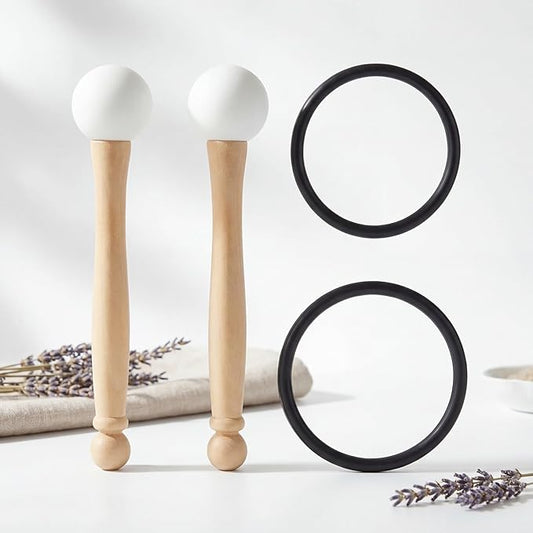 Nuanchu 4 Pcs Crystal Singing Bowl Mallet Bowl Striker and O Ring Set, Include 2 Rubber Head Wood Handle Mallet with 2 Rubber O Rings for Playing Crystal Singing Tool Buddhist Meditation Yoga - Bloomnest