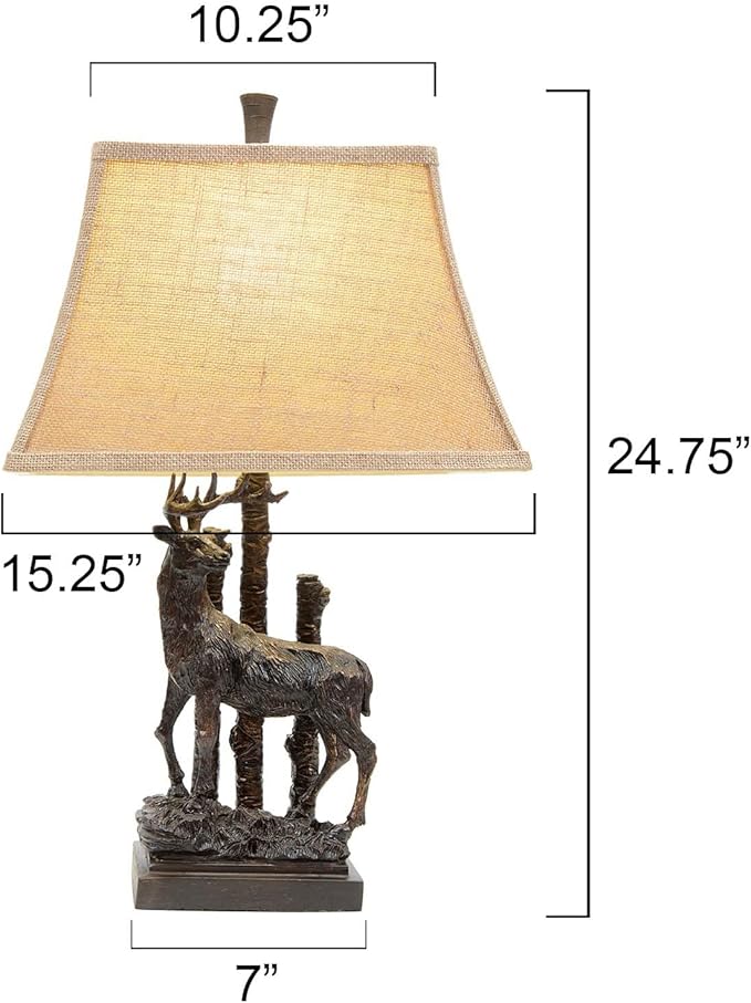 BLACK FOREST DECOR Bronze Deer Table Lamp - Rustic Lodge Desk Lamp for Cabin or Living Room - Bloomnest