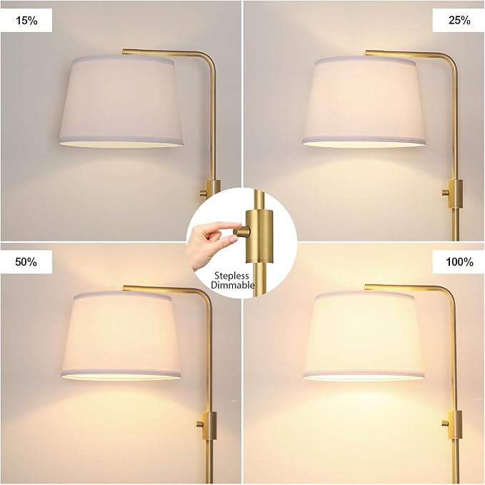 【Upgraded】 Dimmable Floor Lamp, 1000 Lumens LED Edison Bulb Included, Arc Floor Lamps for Living Room Modern Standing Lamp with Shade, Tall Lamps for Living Room Bedroom Office Dining Room - Gold - Bloomnest