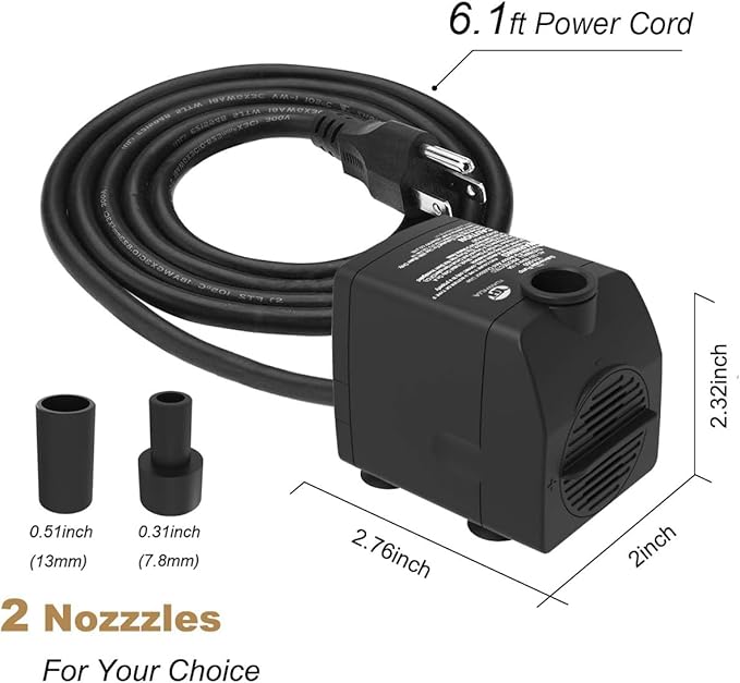 Submersible Water Pump Ultra Quiet with Dry Burning Protection160GPH for Fountains, Hydroponics, Ponds, Aquariums & More … - Bloomnest