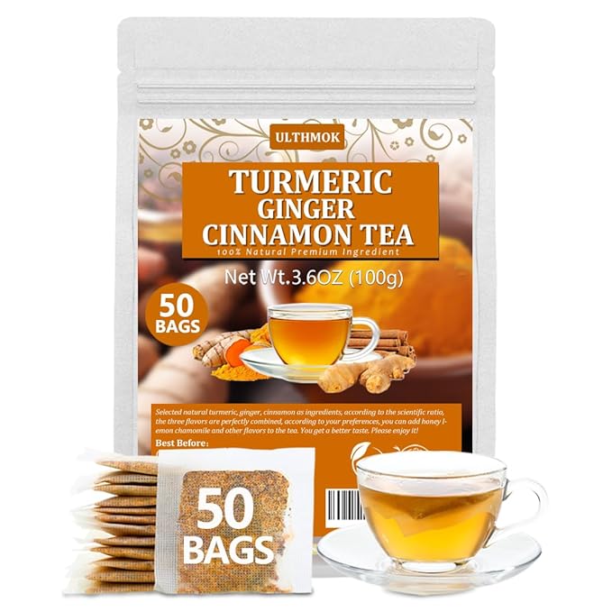 50 Premium Turmeric, Ginger, Cinnamon Blend Tea Bags, 100% Natural & No Additives & Caffeine Free. - Bloomnest