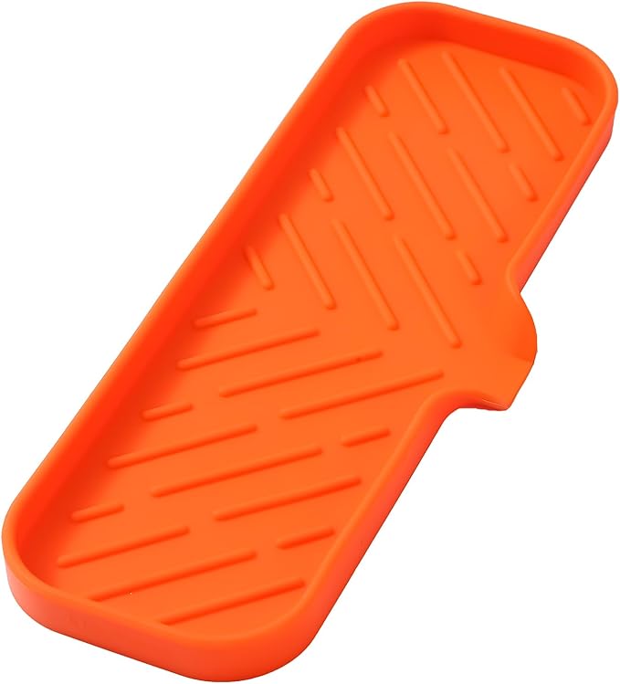 Silicone Bathroom Soap Dishes with Drain Spout-Bathroom and Kitchen Sink Organizer,Sponge Holder,Dish Soap Tray,Perfect for Dispenser,Scrubber,Bottle,Cup on Sink or Counter-Orange 12"×4" - Bloomnest