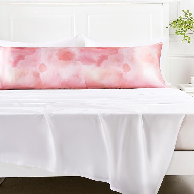 MR&HM Satin Body Pillow Cover, Soft and Breathable Body Pillow Case with Envelope Closure, Cooling and Silky Long Pillowcase for Hair and Skin,Grey (20x54, Dream Pink) - Bloomnest