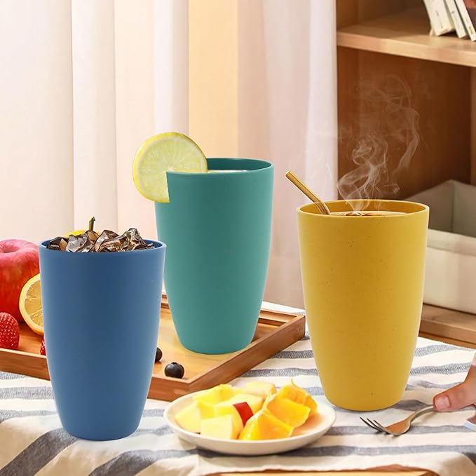 Wheat Straw Cups 20 OZ Large Capacity Set of 6, Unbreakable Drinking Cups Reusable, Alternative to Plastic Cups Reusable, Dishwasher Safe Water Tumblers (Multicolor) - Bloomnest