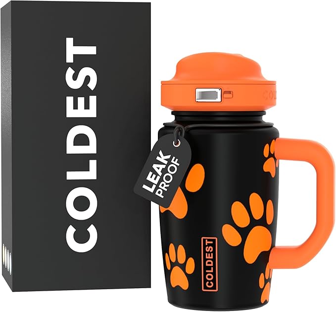 Coldest Tumbler with Handle & Coffee Lid - 100% Spill Proof Tumbler (3 Lids) - Stainless Steel Insulated Leakproof Tumblers for Women & Men - Cup Holder Friendly - 15 oz (Pumkin Paws) - Bloomnest