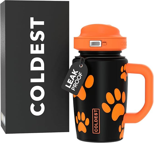 Coldest Tumbler with Handle & Coffee Lid - 100% Spill Proof Tumbler (3 Lids) - Stainless Steel Insulated Leakproof Tumblers for Women & Men - Cup Holder Friendly - 15 oz (Pumkin Paws) - Bloomnest