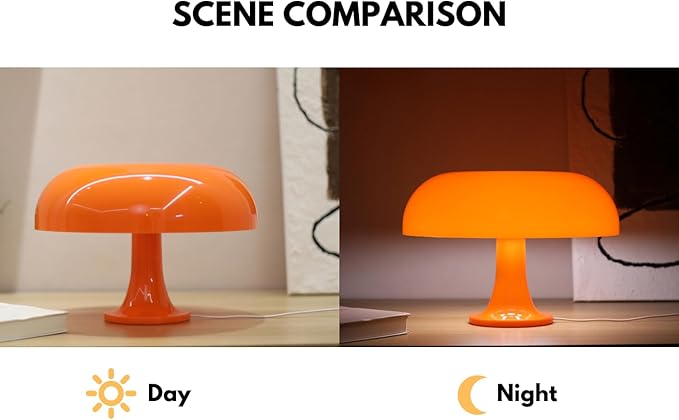 Orange Mushroom Lamp, Mushroom Shaped Donut Lamp with 3 Lighting Modes, 70s Retro Mid Century Modern Light for Bedroom, Dimmable Funky Unique Light Cool Home Decor Aesthetic - Bloomnest