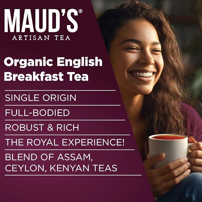 Maud's Organic English Breakfast Black Tea Pods, 48 ct, Recyclable Single Serve Pods – 100% Gourmet Blended Tea Leaves, Compatible with Keurig K Cups Maker - Bloomnest