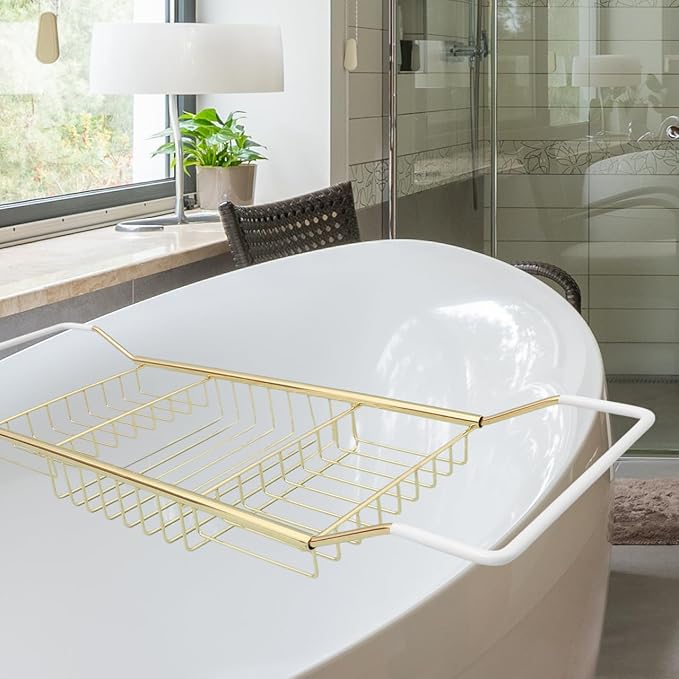 Stainless Steel Shower Tub Tray: European Style Extendable Bathtub Tray for Luxury Bath, Stainless Steel Over The Bathtub Rack for Bathroom Accessories - Bloomnest