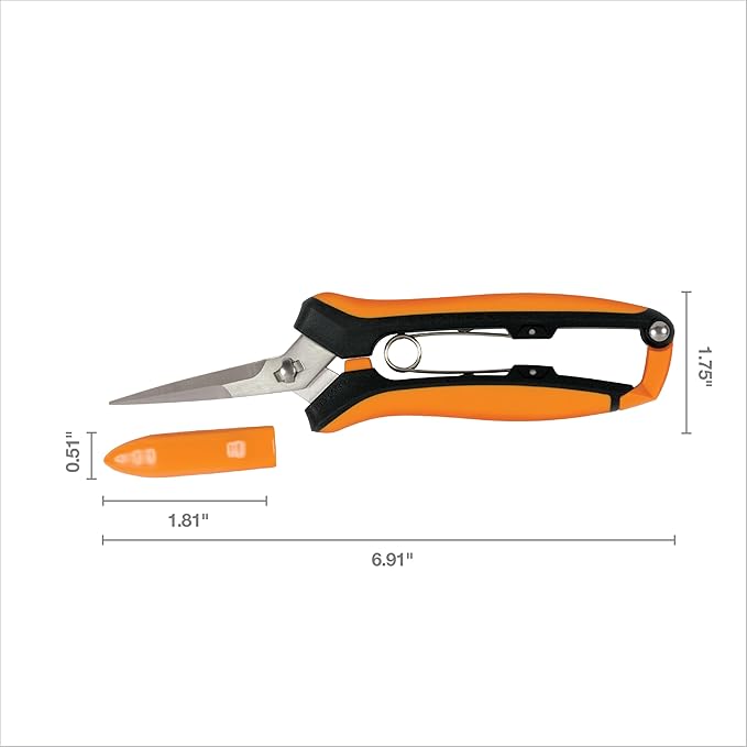 Fiskars Curved Micro-Tip Pruning Snips - 6" Garden Shears with Sheath and SoftGrip Handle - Yard and Garden Tools - Orange/Black - Bloomnest