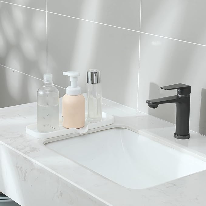Silicone Bathroom Soap Dishes with Drain Spout-Bathroom and Kitchen Sink Organizer,Sponge Holder,Dish Soap Tray,Perfect for Dispenser,Scrubber,Bottle,Cup on Sink or Counter-White 12"×4" - Bloomnest