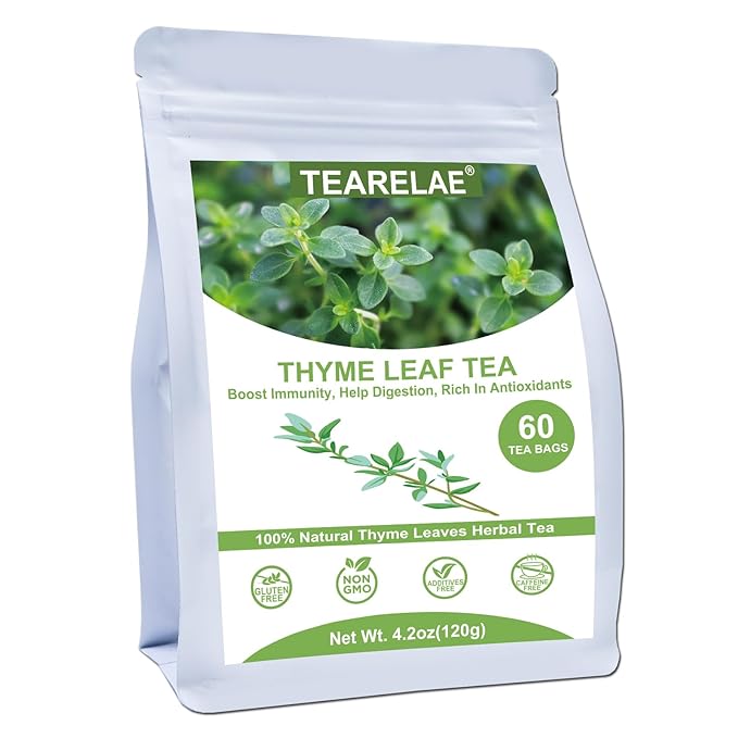 TEARELAE - Thyme Tea Bags - 60 Count - 100% Pure Natural Thyme Leaves - Help Digestion, Boost Immunity - Non-GMO - Caffeine-Free - Bloomnest