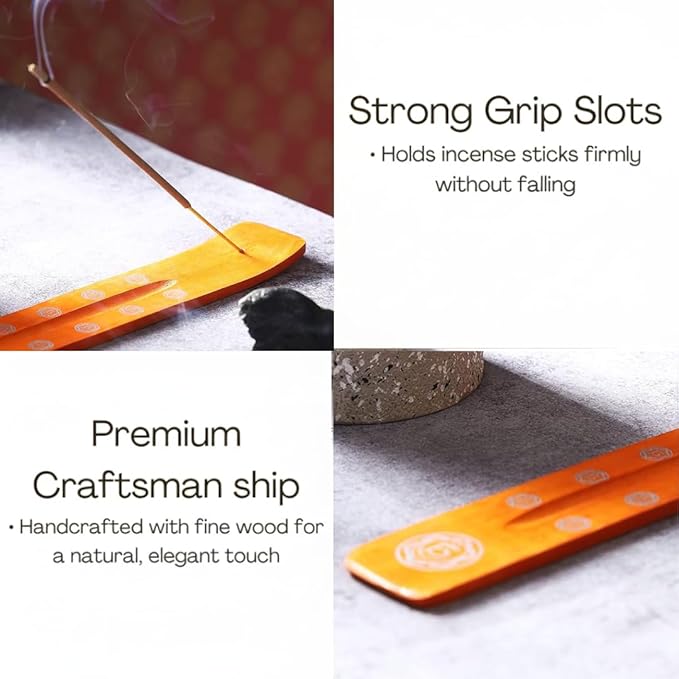 Bless-International Traditional-Handmade-Burner Wooden-Incense-Stick-Holder Ash-Catcher-Stand for-Aromatherapy-Meditation-Yoga (Orange, The Energy) 10 Inches, Pack of 2 - Bloomnest
