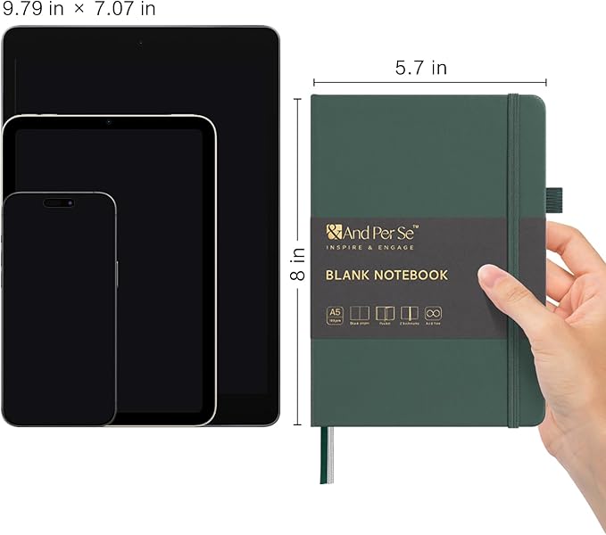 &And Per Se Blank Journal Notebook, 160 Pages, A5 5.7 x 8 inches 100 gsm Thick Paper Notebook Journals for Writing, Hardcover Notebook(1 Pack, green)