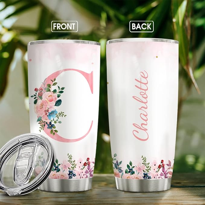 wowcugi Personalized Tumblers Initial Monogram Tumblers 20oz 30oz Insulated Coffee Travel Mug With Lid Birthday Christmas Personalized Cup Gifts For Women Girls Friends Bestie Mom Daughter Aunt Sister - Bloomnest
