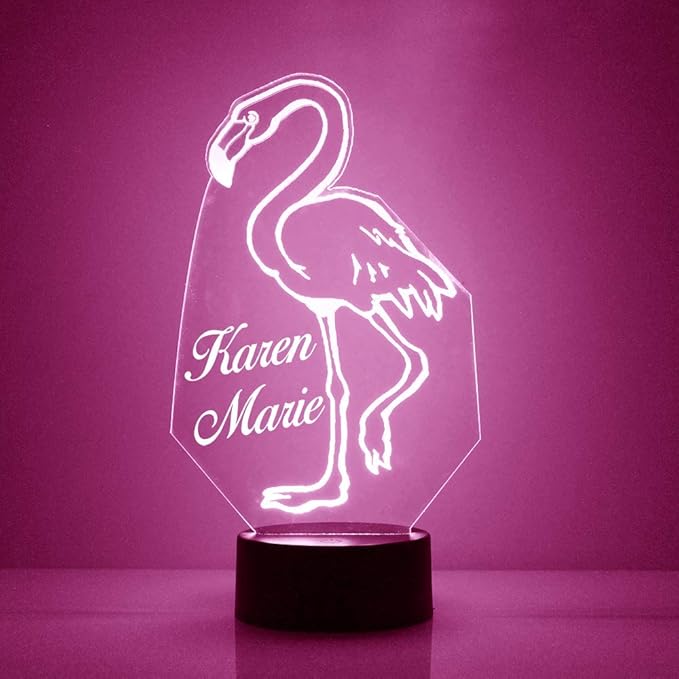 Flamingo Custom 3D Illusion Lamp with Remote | LED Night Light with Personalized Name, Logo, Image, Design | 4 Modes, 16 Light Colors | USB or Battery Power | Made in The USA - Bloomnest