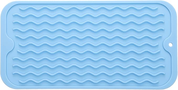 Silicone Dish Drying Mat for Multiple Usage,Easy clean,Eco-friendly,Heat-resistant Silicone Mat for Kitchen Counter or Sink,Refrigerator or Drawer Liner Light Blue S 12 inches x 6 inches - Bloomnest