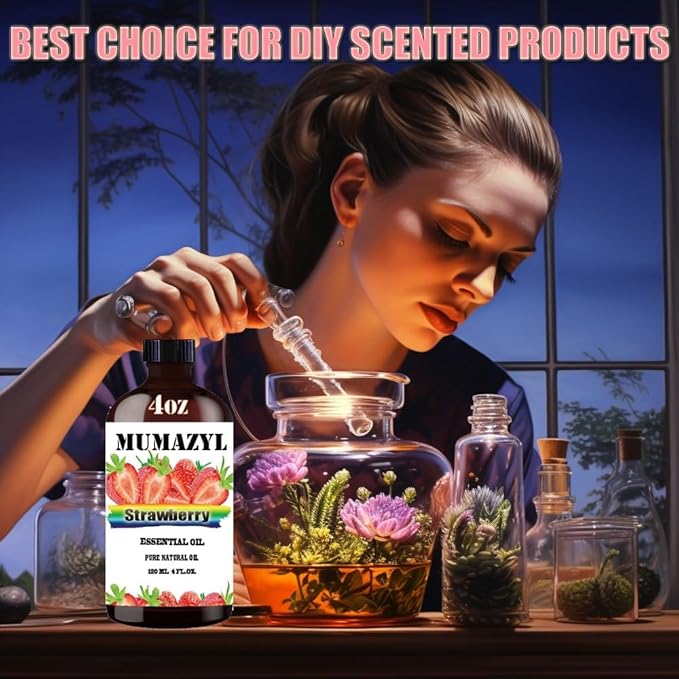 Strawberry Essential Oil, Strawberry Oil 4 Fl Oz 120ML for Diffuser Humidifier Yoga Cleaning DIY Candle Soap Making Essential Oils - Bloomnest