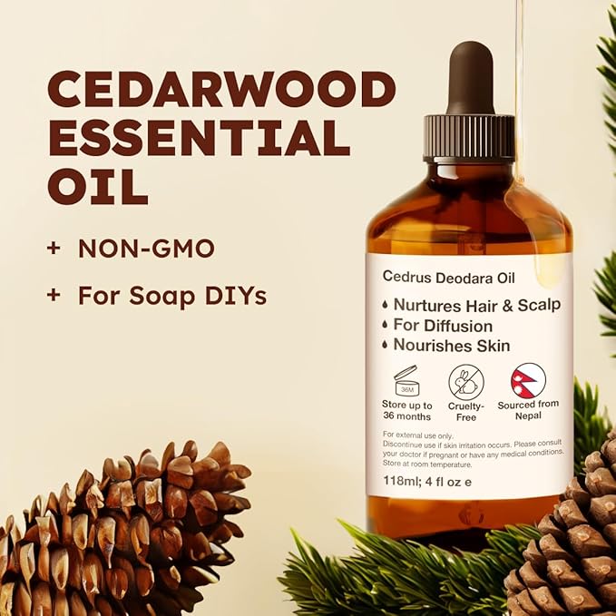 KUKKA Cedarwood Essential Oils - 4 Fl Oz - for Hair, Skin, Diffuser, Aromatherapy & DIY Soap Making Scent - Bloomnest