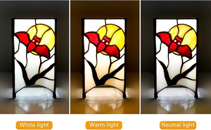 Tiffany Lamp Halloween Red Bat in Moon Small Bedside Lamp Antique Style Stained Glass Desk Light for Home Decor Boys Girls Christmas Halloween Gifts - Bloomnest