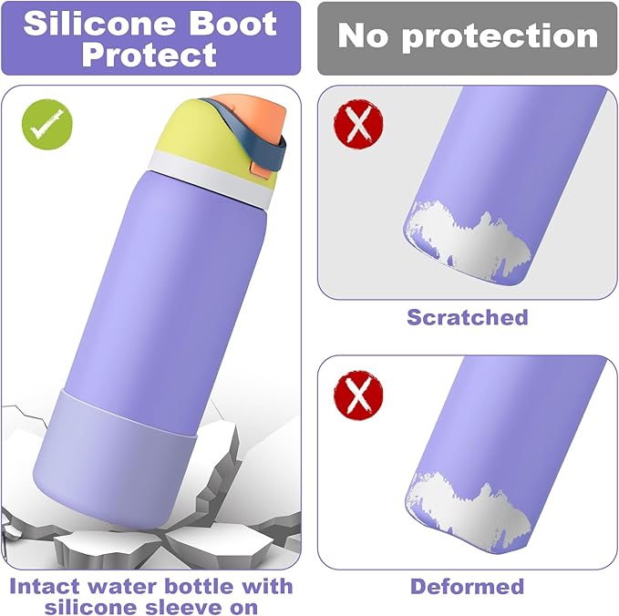 2PCS Silicone Water Bottle Boot for Owala 24oz 32oz 40oz, Anti-Slip Protective Sleeve Bottom Bumper Protector for FreeSip, Twist, and Flip Stainless Steel Water Bottles Alwenid