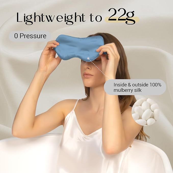 ZIMASILK Adjustable 100% 22 Momme Mulberry Silk Sleep Mask for Sleeping, Filled with Premium Mulberry Silk, Softest & Breathable Eye Sleeping Mask (Sky Blue) - Bloomnest