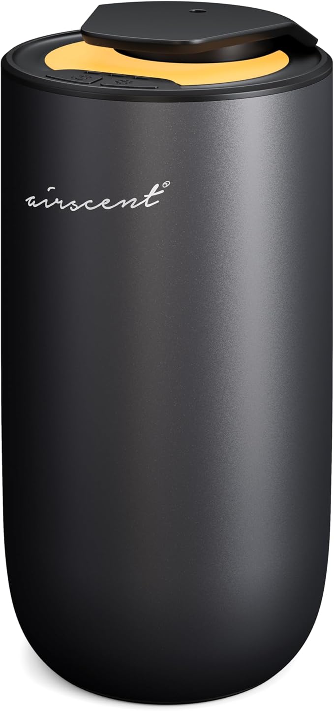 The AirScent Mini Waterless Diffuser for for Homes, Offices, Spas and Hotels - Titanium Black Finish - Fragrance Oil Aromatherapy Diffuser for Aesthetic Scenting -15 mL Capacity - Night Light Feature - Bloomnest