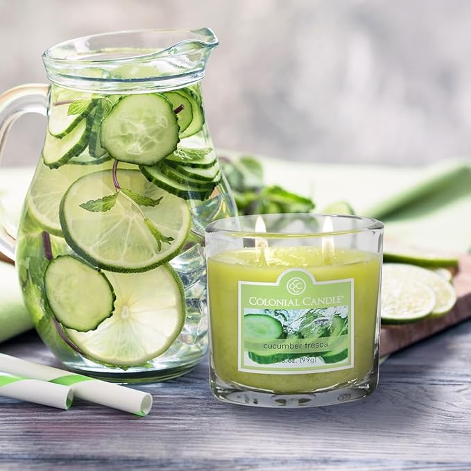 Colonial Candle Cucumber Fresca Scented Jar Candle, 2 Wick, 3.5 oz, Mottled Wax Candle - Bloomnest