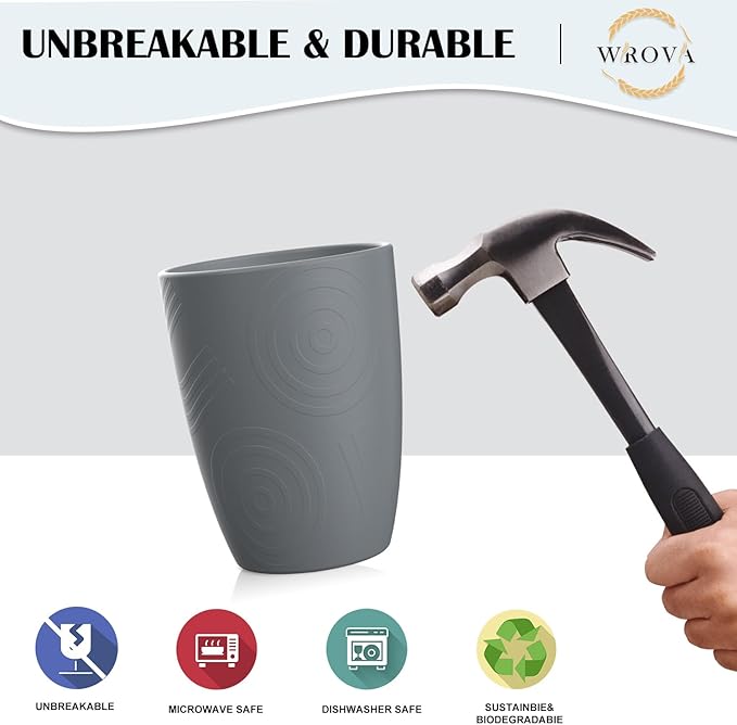 Wheat Straw Cups 8 PCS Good Alternative to Plastic Reusable Cups 12 oz Unbreakable Drinking Cup Reusable Dishwasher Safe Water Plastic Glasses Grey - Bloomnest