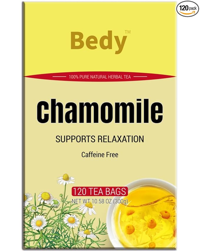 Bedy Chamomile Tea Relaxing & Calming, 120 Teabags Individually Wrapped Herbal Tea, Non-GMO, Caffeine Free - Bloomnest