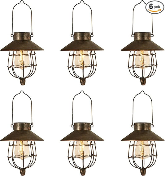 YAKii 6 Pack Solar Lantern Hanging Waterproof Outdoor Metal Solar Lamp with Warm White Light Decorate for Yard Garden Pathway Patio Porch (Antique Copper) - Bloomnest