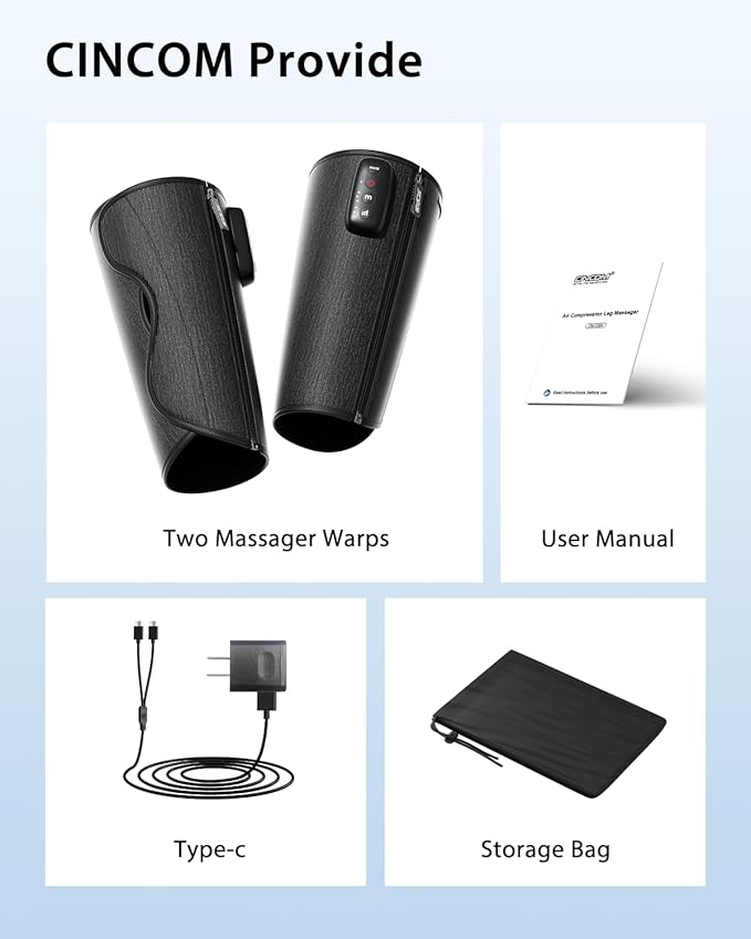 CINCOM Cordless Calf Massager for Circulation, Leg Compression Massager for Calf, Rechargeable Leg Massage with 3 Intensities 3 Modes for Pain Relief, Gifts for Women Men - Bloomnest