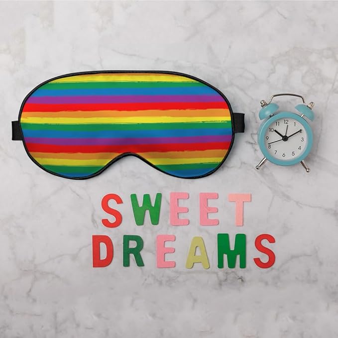Rainbow Striped Sleep Eye Mask LGBT Flag Color Stripes Art Silk Eye Mask Sleeping Soft Eye Shade Cover for Men Women Boy Girl Airplane Travel with Elastic Strap - Bloomnest