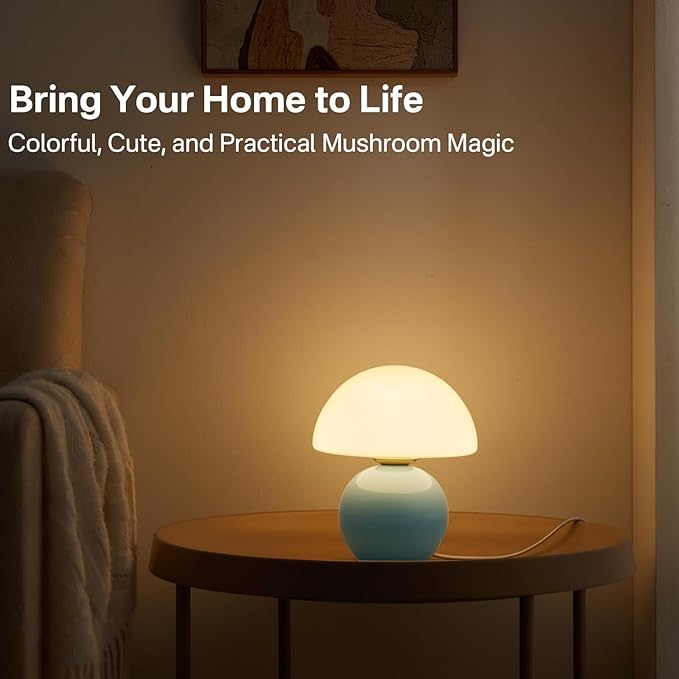 Mushroom Lamp Table Lamp for Bedroom,Desk Bedside Small Lamps for Living Room Night Stands,Mushroom Decor Cute Mini Modern Mid Century Lamps,Unique Aesthetic Home Living Room Decor(Blue) - Bloomnest