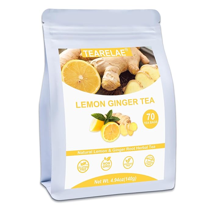 TEARELAE - Lemon Ginger Tea Bags, 70 Count - Natural & Pure Herbal Tea with Ginger Root, Lemon, Lemongrass - Non-GMO - Caffeine-free - Support Healthy Digestion - Bloomnest