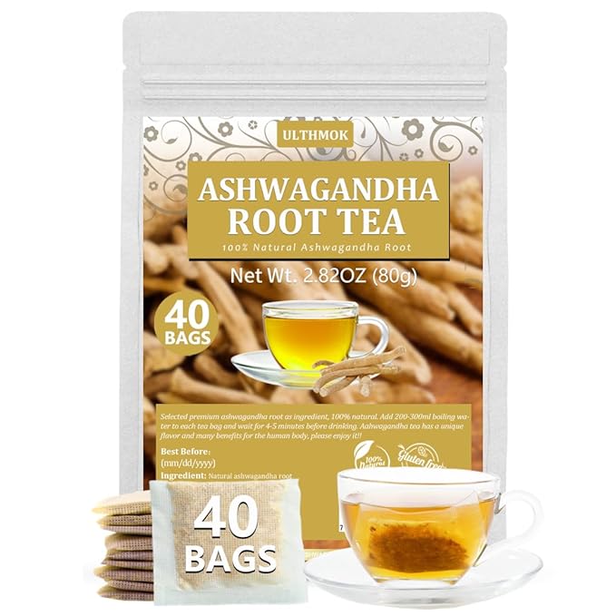 Premium 40 Ashwagandha Tea Bags, Made with 100% Wild Ashwagandha Root, No Additives & Caffeine free. - Bloomnest