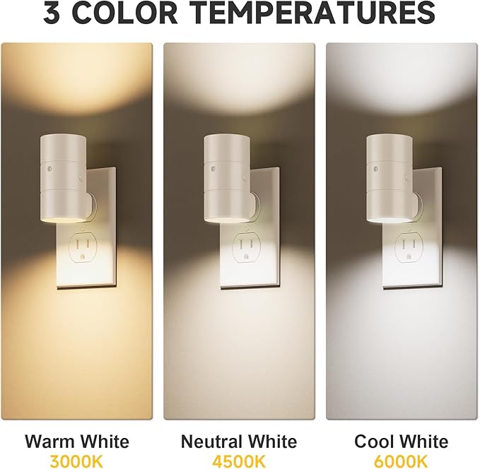 NIORSUN Night Lights Plug into Wall, Dimmable with 3 Color Modes & Auto On/Off Sensor, Ultra-Slim Nightlight for Hallway, Bathroom, Bedroom, Nursery, Kitchen (2 Pack, White) - Bloomnest