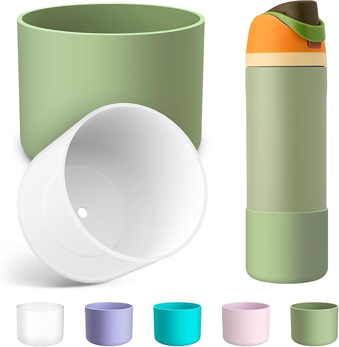 2PCS Silicone Water Bottle Boot for Owala 24oz 32oz 40oz, Anti-Slip Protective Sleeve Bottom Bumper Protector for FreeSip, Twist, and Flip Stainless Steel Water Bottles Alwenid