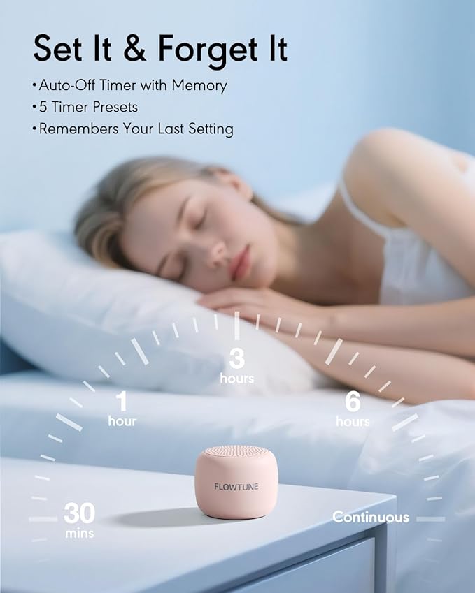 Sound Machine Flowtune White Noise Machine for Baby Adults, Mini Portable Sound Machine for Travel, 6H Timer, 18 Soothing Sleep Sounds Gift (Sakura Pink) - Bloomnest