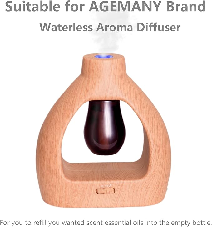 2Pcs Empty Glass Bottles for Essential Oils, 20ml Diffuser Bottle with 6 Oil Cores & Mini Funnel Fit Waterless Diffuser, Refillable Liquid Sample Vials Test Container,Great for Perfumes Aromatherapy AGEMANY