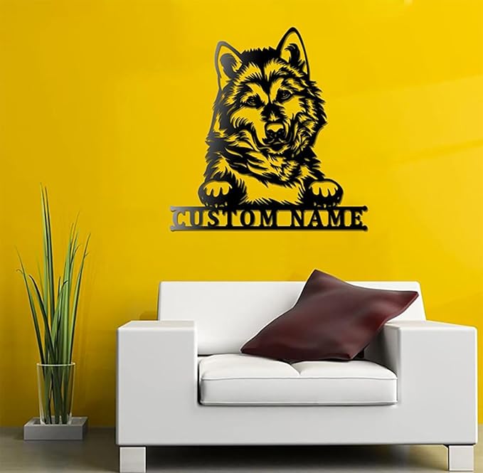 LALULI Custom Name Metal Sign, Custom Alaskan Malamute Metal Wall Art With Led Lights, Personalized Husky Dog Name Sign Decoration For Living Room, Dog Gift - Bloomnest