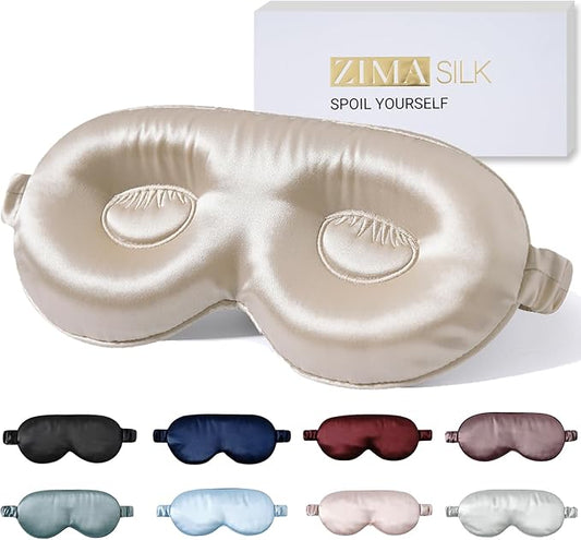 ZIMASILK Adjustable 22 Momme 100% Pure Mulberry Silk Sleep Mask, 3D Contoured Cup Eye Mask for Sleeping, Super Soft Breathable Blindfold, Perfect Blocks Light for Sleeping. (Beige) - Bloomnest