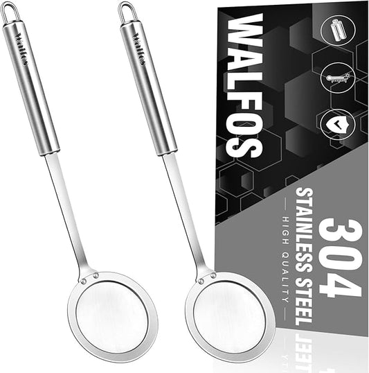Walfos Skimmer Spoon,304 Stainless Steel Fine Mesh Strainer,Foam Strainer Oil Filter,Ultra Fine Mesh Strainer Perfect For Separation Of The Floating Foam,Fat,Set fo 2 - Bloomnest