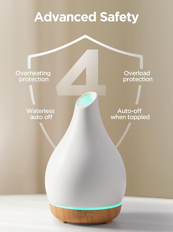 InnoGear Essential Oil Diffuser, 300ml Ceramic Diffuser for Home Handcrafted Stone Aromatherapy Diffusers Ultrasonic Cool Mist Humidifier Vaporizer 4 Timers, White Vase-Shaped Ceramic, Large - Bloomnest