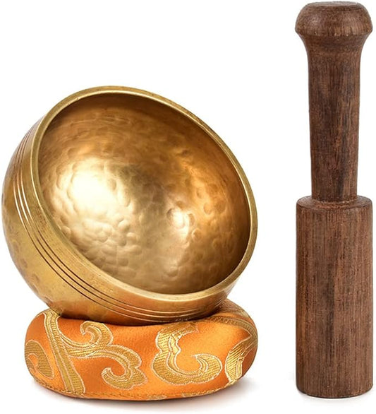 Tibetan Singing Bowl Set, Meditation Bowl Handcrafted for Yoga Room Living Room with Gold Silk Pouch - Bloomnest