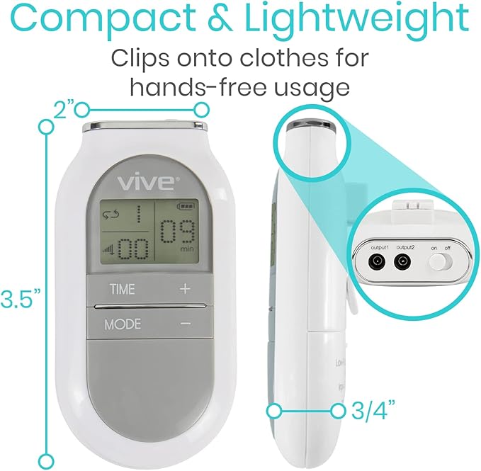 Vive Stim Machine Portable Muscle Stimulator - Digital TENS Unit Electrode Pad Device - Electrotherapy Massager for Neck, Back, Nerve and Sciatica Pain Relief - Personal Electric Home EMS Therapy Vive