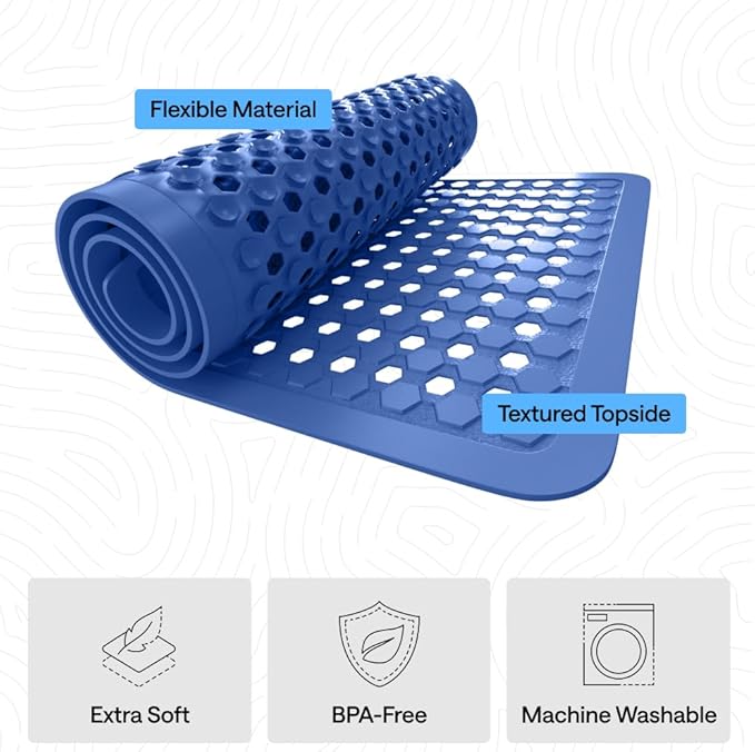GORILLA GRIP Patented Square Shower Stall Mat, Small Bathtub Floor Mats for Stand Up Showers, Suction Cups, Drain Holes, Machine Wash, Soft on Feet, Bathroom Accessories 21x21 Inch, Royal Blue Opaque - Bloomnest