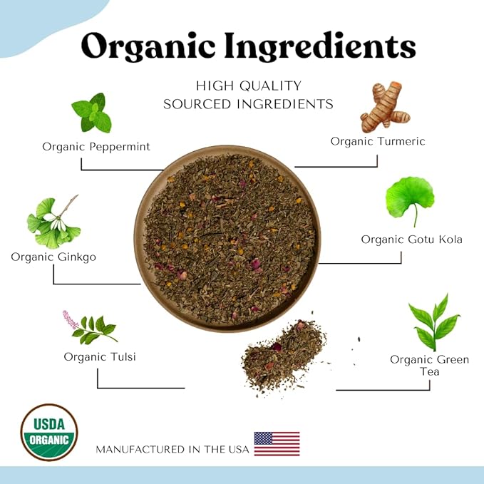 Brain Fog Tea for Herbal Focus & Memory, AIP AutoimmuniTea Protocol Diet Compliant Foods, Whole 30, Paleo Friendly - Nootropics Support Herbs Gingko Biloba, Peppermint, Gotu Kola - Bloomnest