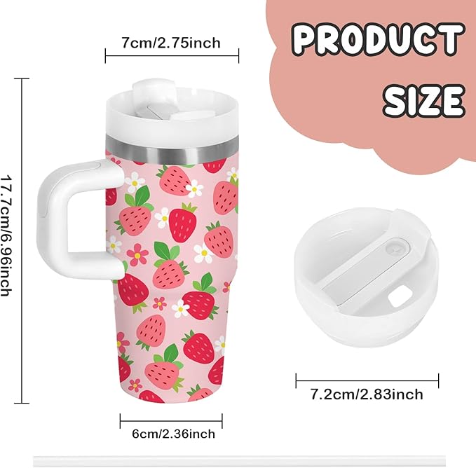 Strawberry Gifts for Girls - 14oz Pink Kids Strawberry Tumbler with Handle and Straw, Stainless Steel Insulated Water Cup, for School, Travel - Strawberries Themed Children Birthday Gift Cup(1pc) - Bloomnest